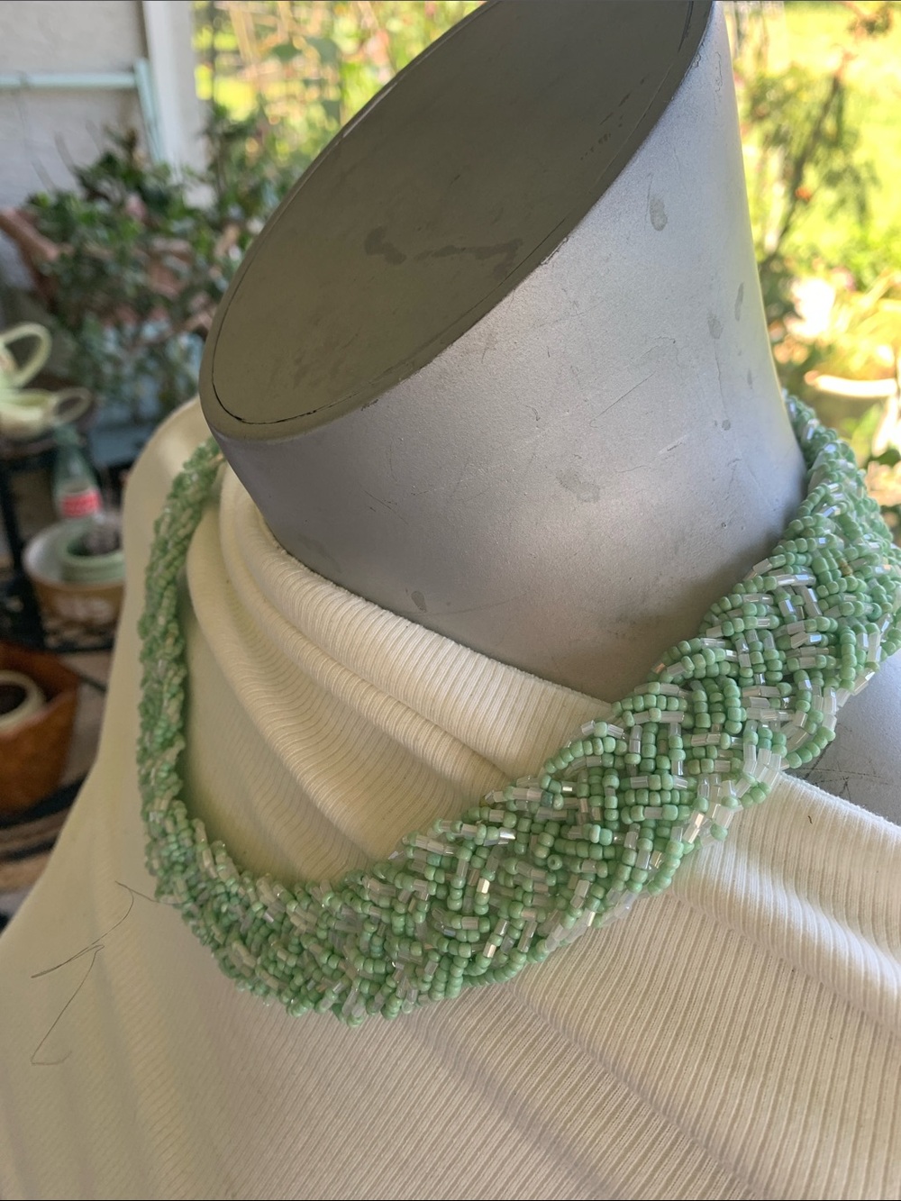 Handmade Beaded Braided Necklace in Mint Green